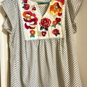 Savanna Jane Floral Embroidered Polka Dot Blouse
